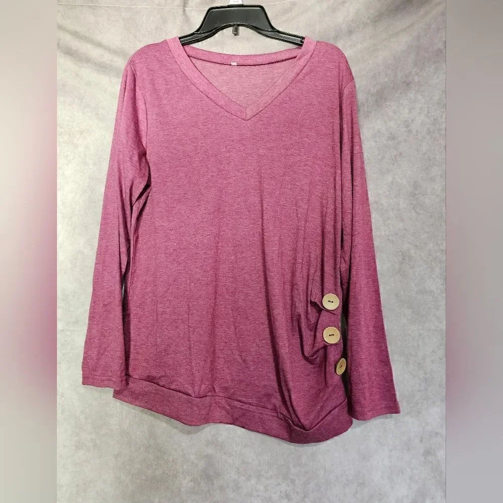 Women's Side Buttons Long Sleeves Top XL